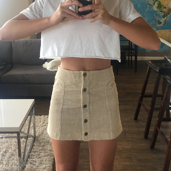 Dresses & Skirts - Beige Corduroy Skirt | Button Skirt